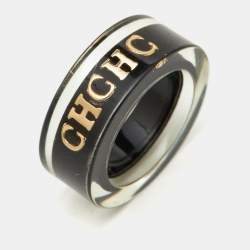 Carolina Herrera CH Resin Gold Tone Band Ring Size 54