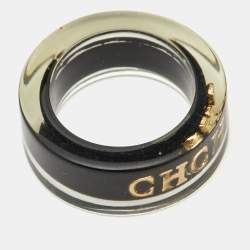 Carolina Herrera CH Resin Gold Tone Band Ring Size 54