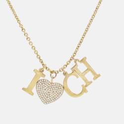 Carolina Herrera CH I Love CH Crystals Gold Tone Necklace