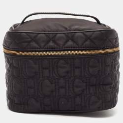 Carolina Herrera Black Quilted Nylon and Leather Toiletry Case Bag