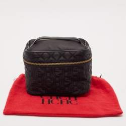 Carolina Herrera Black Quilted Nylon and Leather Toiletry Case Bag