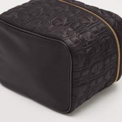 Carolina Herrera Black Quilted Nylon and Leather Toiletry Case Bag