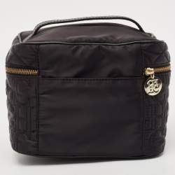 Carolina Herrera Black Quilted Nylon and Leather Toiletry Case Bag