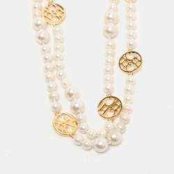 Carolina Herrera A day for Love Logo Medallion Multi Strand Station Necklace
