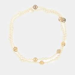Carolina Herrera A day for Love Logo Medallion Multi Strand Station Necklace