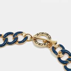 Carolina Herrera CH Blue/Orange Enamel Gold Tone Metal Necklace