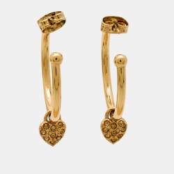 Carolina Herrera CH Crystals Gold Tone Hoop Earrings
