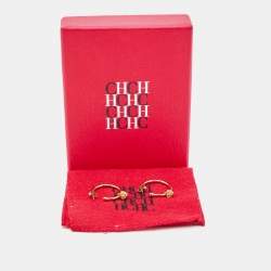 Carolina Herrera CH Crystals Gold Tone Hoop Earrings