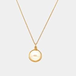 Carolina Herrera Faux Pearl Gold Tone Pendant Necklace