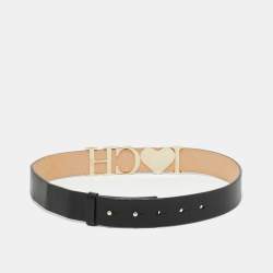 Pre Owned Carolina Herrera Black Leather I Love CH Waist Belt 75CM