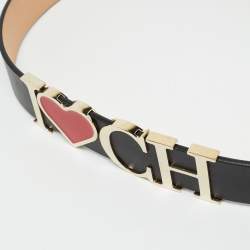 Pre Owned Carolina Herrera Black Leather I Love CH Waist Belt 75CM