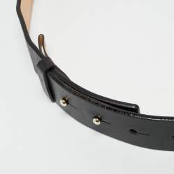 Pre Owned Carolina Herrera Black Leather I Love CH Waist Belt 75CM