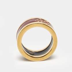 Pre Owned Carolina Herrera CH Logo Enamel Gold Tone Band Ring 54
