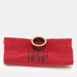 Pre Owned Carolina Herrera CH Logo Enamel Gold Tone Band Ring 54