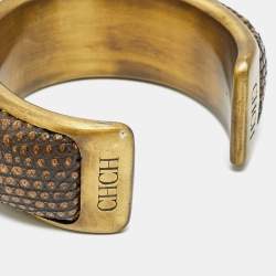 Pre Owned Carolina Herrera Leather Gold Tone Cuff Bracelet