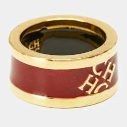 مملوكة مسبقًا خاتم سي أتش كارلينا هيريرا إيناميل برتقالي بالشعار ذهبي اللون مقاس 54