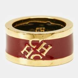 مملوكة مسبقًا خاتم سي أتش كارلينا هيريرا إيناميل برتقالي بالشعار ذهبي اللون مقاس 54