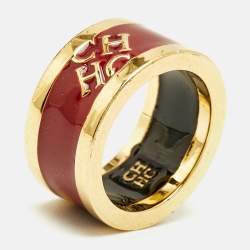 مملوكة مسبقًا خاتم سي أتش كارلينا هيريرا إيناميل برتقالي بالشعار ذهبي اللون مقاس 54