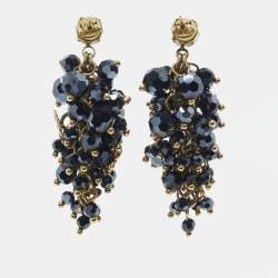 Pre Owned Carolina Herrera CH Crystals Gold Tone Earrings