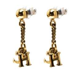 Pre Owned Carolina Herrera CH Gold Tone Drop Earrings