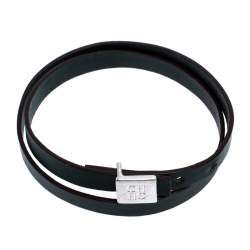 Pre Owned CH Carolina Herrera Green Leather Silver Tone Double Wrap Bracelet