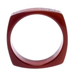 Pre Owned Carolina Herrera Tan Brown Logo Etched Wide Bangle Bracelet