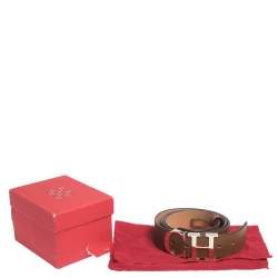 Pre Owned Carolina Herrera Brown Leather CH Logo Buckle Belt 90CM