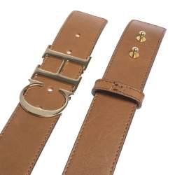 Pre Owned Carolina Herrera Brown Leather CH Logo Buckle Belt 90CM