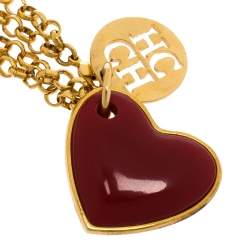 Pre Owned Carolina Herrera Heart Gold Tone Chain Link Bracelet 