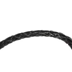 Pre Owned CH Carolina Herrera Lock & Key Braided Black Leather Gold Tone Bracelet