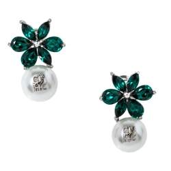 Pre Owned Carolina Herrera Green Crystal Jasmine Drop Earrings