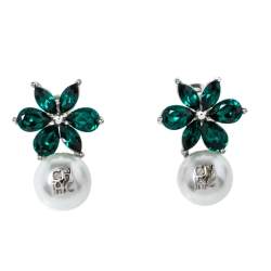 Pre Owned Carolina Herrera Green Crystal Jasmine Drop Earrings