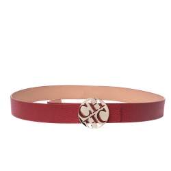 Pre Owned Carolina Herrera Red Leather Buckle Belt 90CM
