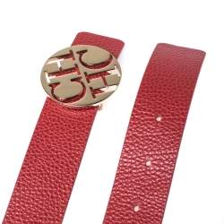 Pre Owned Carolina Herrera Red Leather Buckle Belt 90CM
