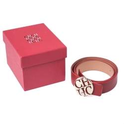 Pre Owned Carolina Herrera Red Leather Buckle Belt 90CM