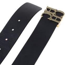 Pre Owned Carolina Herrera Black Leather CHHC Logo Belt 90CM