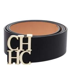 Carolina Herrera Black Leather CHHC Logo Belt 90CM Carolina Herrera