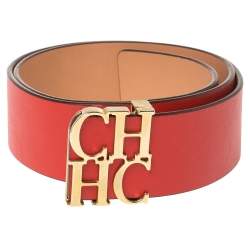Pre Owned Carolina Herrera Red Leather CHHC Belt 80CM
