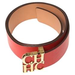 Pre Owned Carolina Herrera Red Leather CHHC Belt 80CM