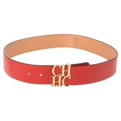 Pre Owned Carolina Herrera Red Leather CHHC Belt 80CM