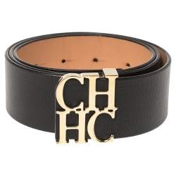 Pre Owned Carolina Herrera Black Leather CHHC Belt 85CM