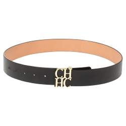 Pre Owned Carolina Herrera Black Leather CHHC Belt 85CM