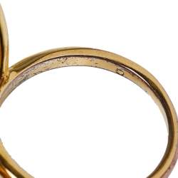 Pre Owned Carolina Herrera Gold Tone Floral Cocktail Ring Size EU 56