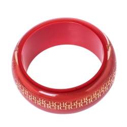 Pre Owned CH Carolina Herrera Red Resin Wide Bangle Bracelet