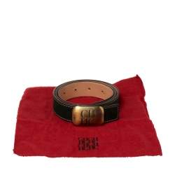 Pre Owned Carolina Herrera Green Leather Buckle Belt