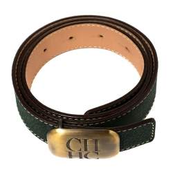 Pre Owned Carolina Herrera Green Leather Buckle Belt