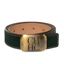 Pre Owned Carolina Herrera Green Leather Buckle Belt