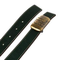 Pre Owned Carolina Herrera Green Leather Buckle Belt
