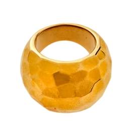 Pre Owned Carolina Herrera Gold Tone Textured Dome Cocktail Ring Size EU 56