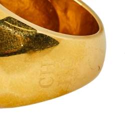 Pre Owned Carolina Herrera Gold Tone Textured Dome Cocktail Ring Size EU 56